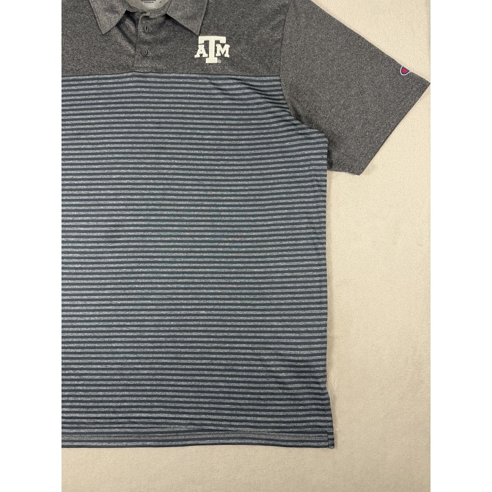 Champion Texas A&M Aggies Polo Shirt Mens XL Gray Striped Performance Golf - Picture 7 of 15